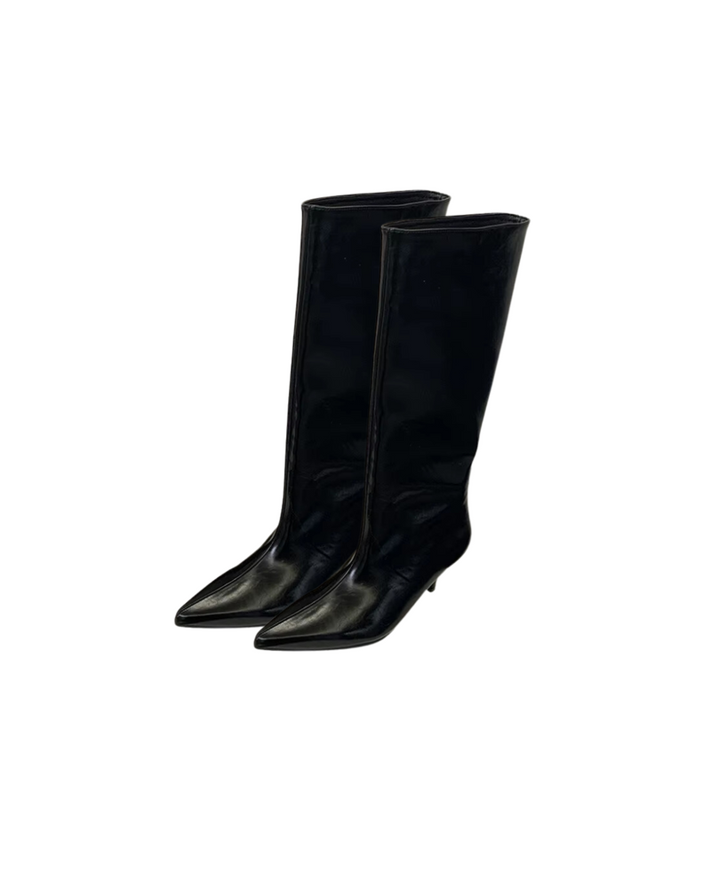 Faux PU Leather Kitten Heel Boot