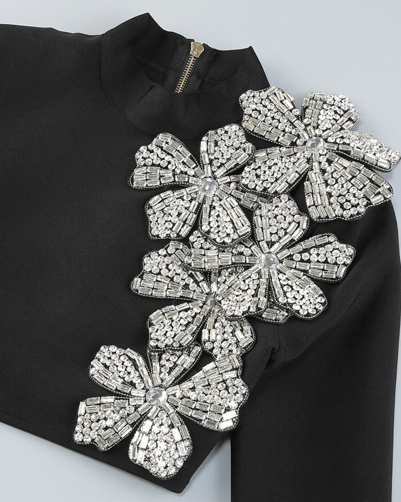 Long Sleeve Crystal Floral Two Piece