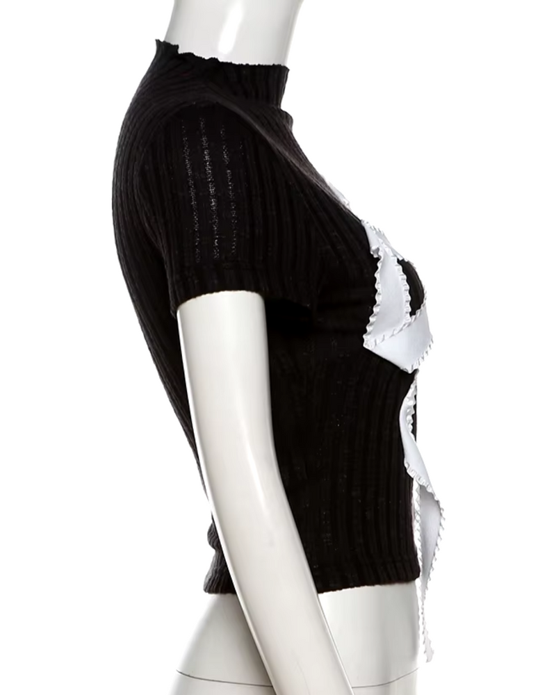 Bow Mock Neck Tee - Black