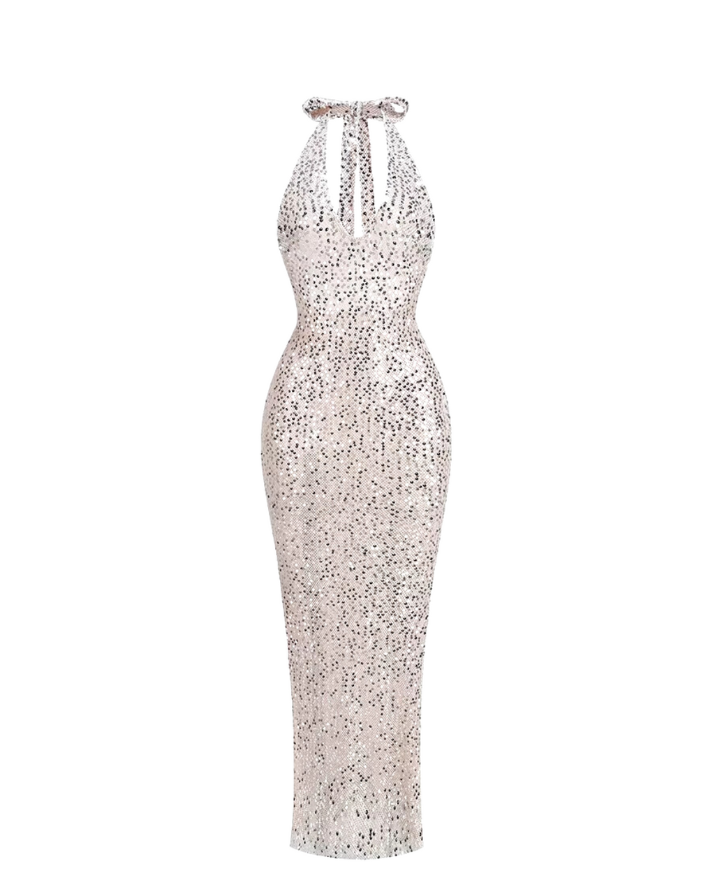 Sequined Backless Halter Maxi