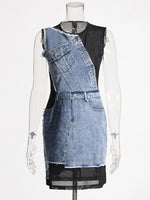 Mesh Patchwork Denim Mini