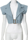 Belted Faux Denim Vest Top