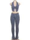 Priscilla Sleeveless Rib Knit Flare Pant Set