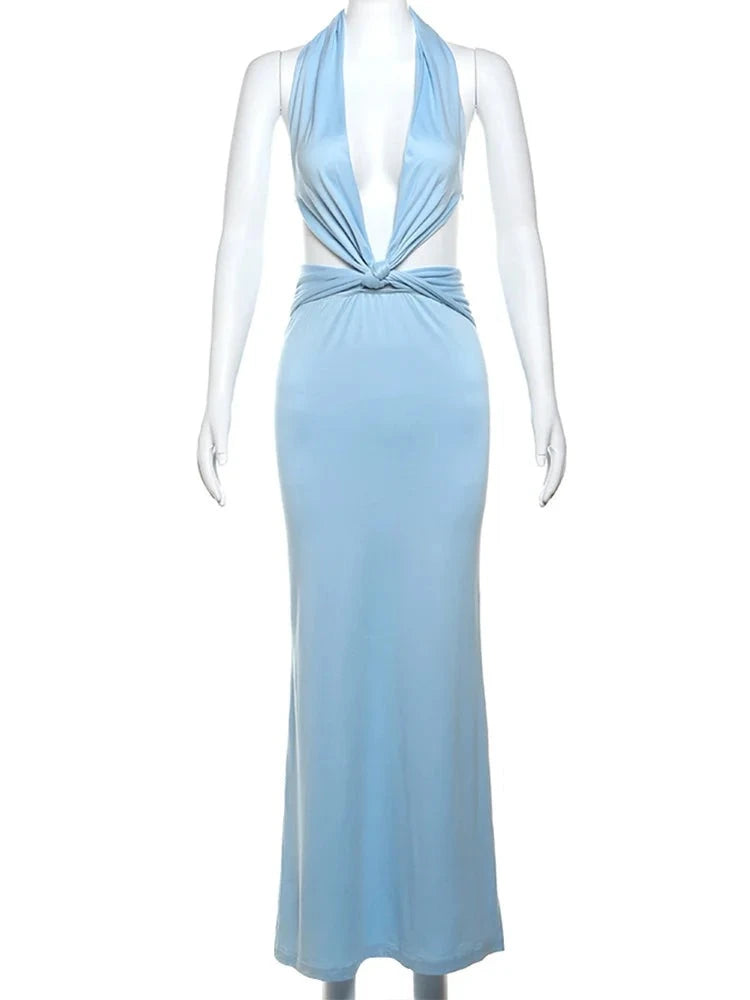 Knot Front Baby Blue Maxi