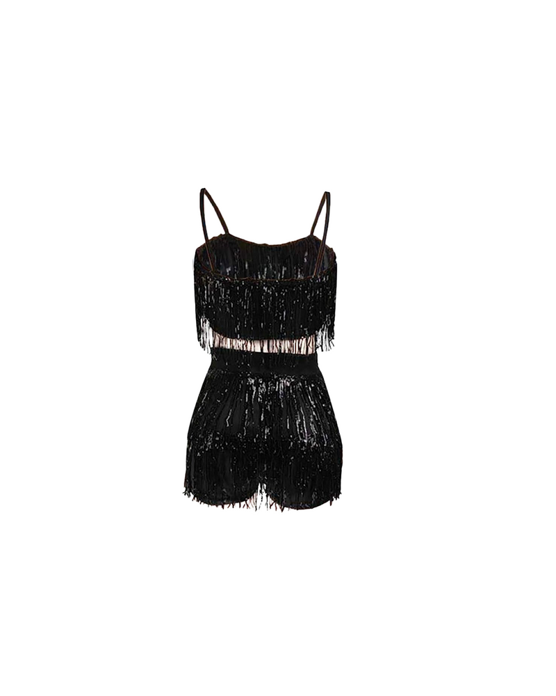 Sequined Tassel Two Piece Short Set