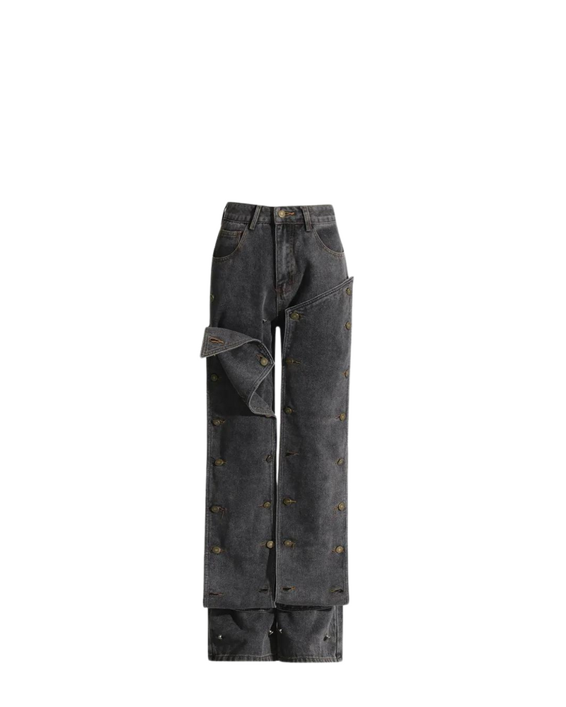 Patchwork Detachable Button Denim Pant