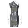 Metallic Faux Leather One Shoulder Mini