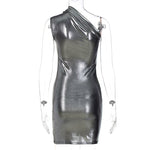 Metallic Faux Leather One Shoulder Mini